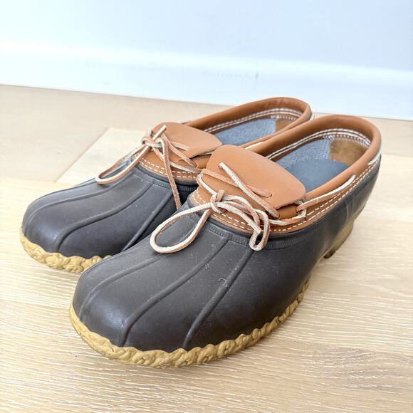 L.L. Bean Moc Rubber Rain Low Duck Boot Shoe Men's 13 Brown Leather Tie USA Made - Picture 2 of 7